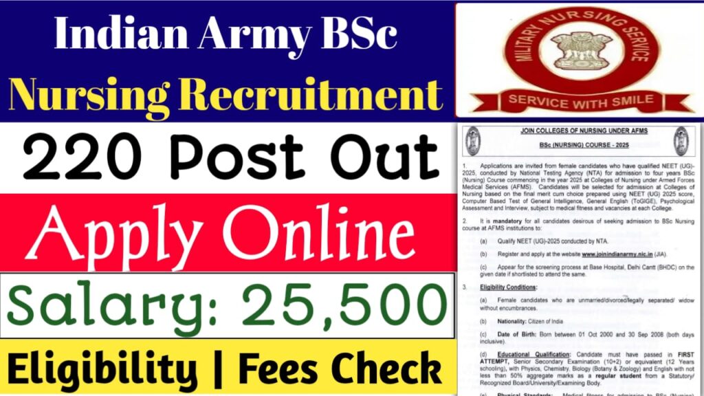 Indian Army BSc Nursing Recruitment 2025