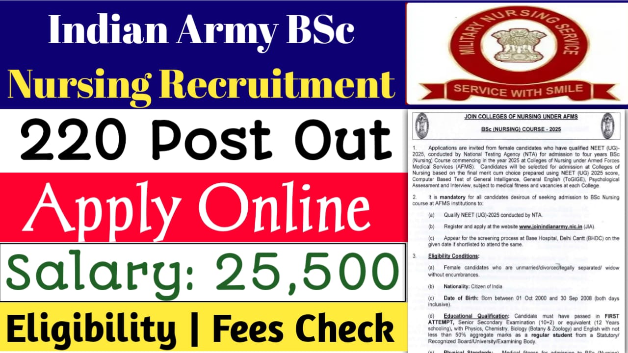 Indian Army BSc Nursing Recruitment 2025